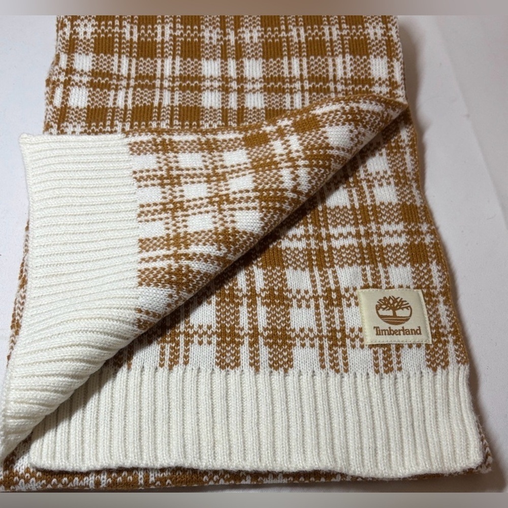 Timberland Tan and Cream Knit Scarf 60 X 10